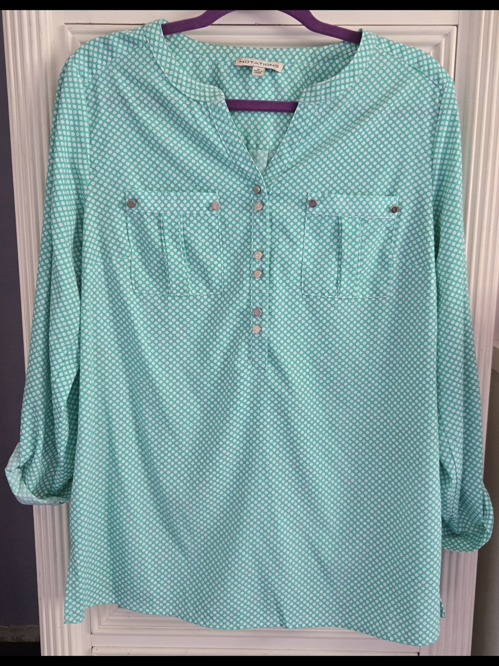 Notations Green and White Polka Dot Tunic Size M